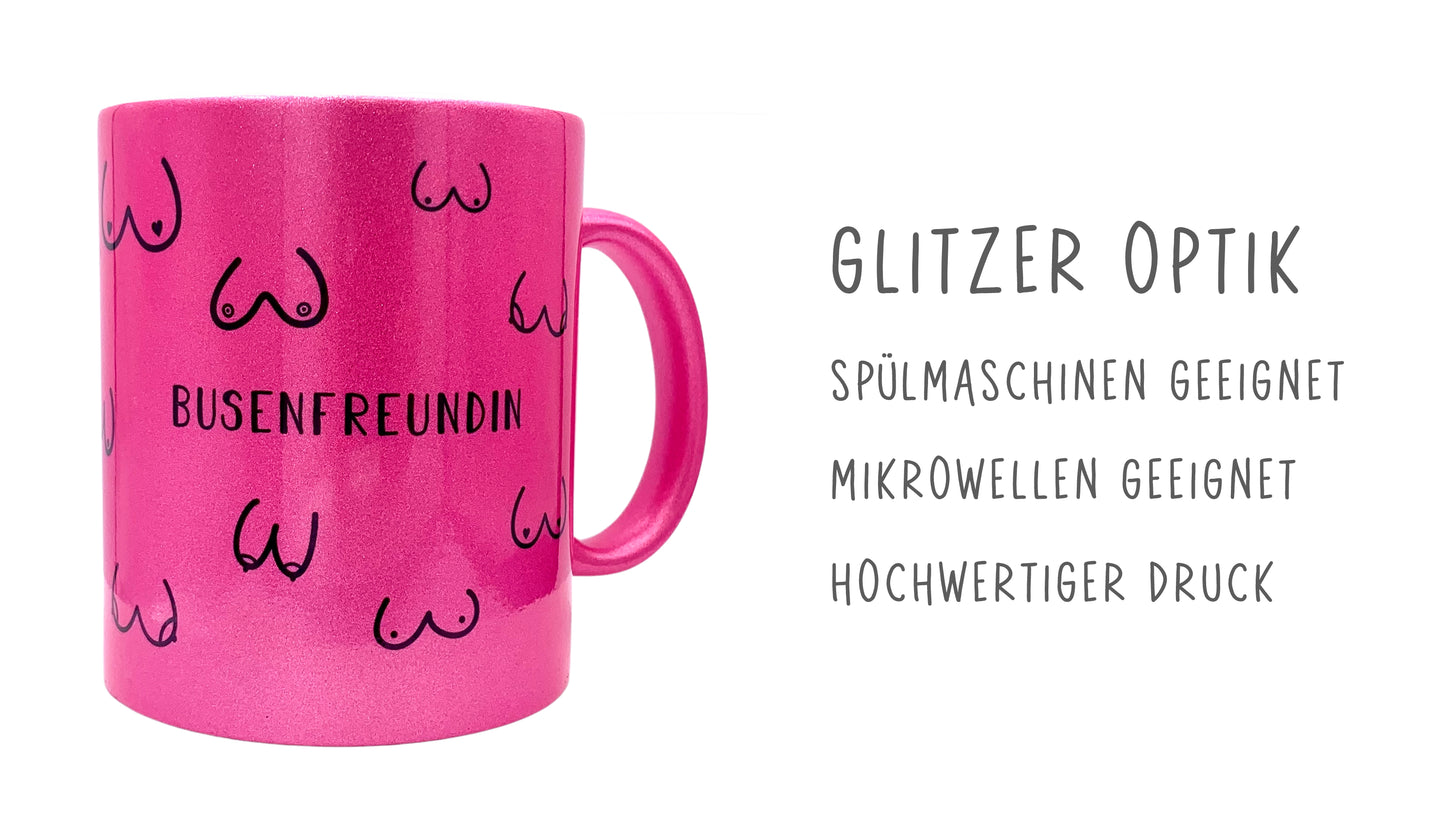 Keramik Tasse in Glitzer + Pink | Busenfreundin 1.0