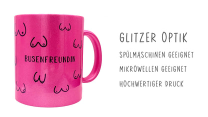 Keramik Tasse in Glitzer + Pink | Busenfreundin 1.0