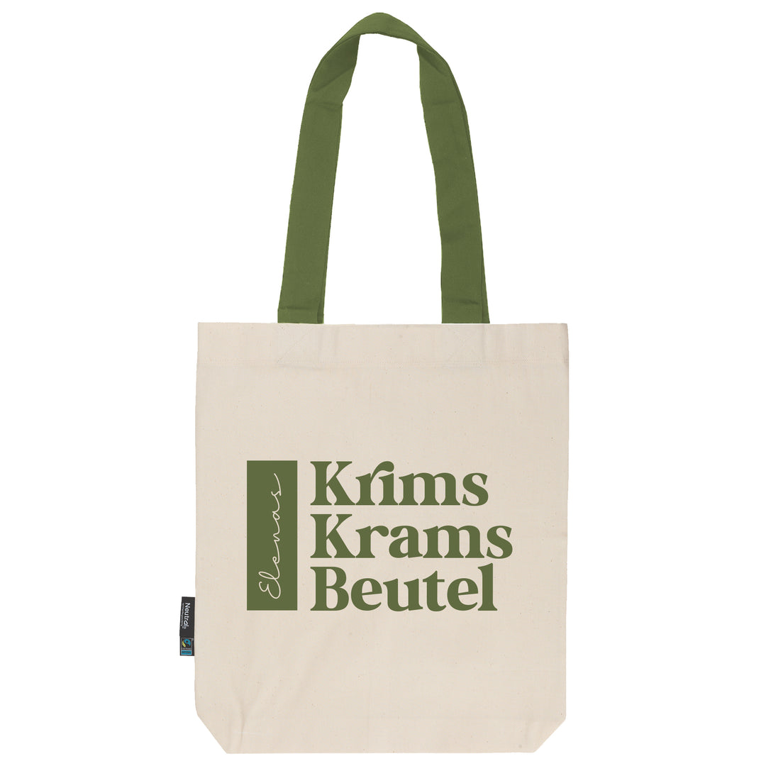 Krims Krams Beutel | personalisiert | dein Name | natur | Stofftasche aus Bio- Baumwolle | lange farbige Henkel | Tote Bag | Twill Bag