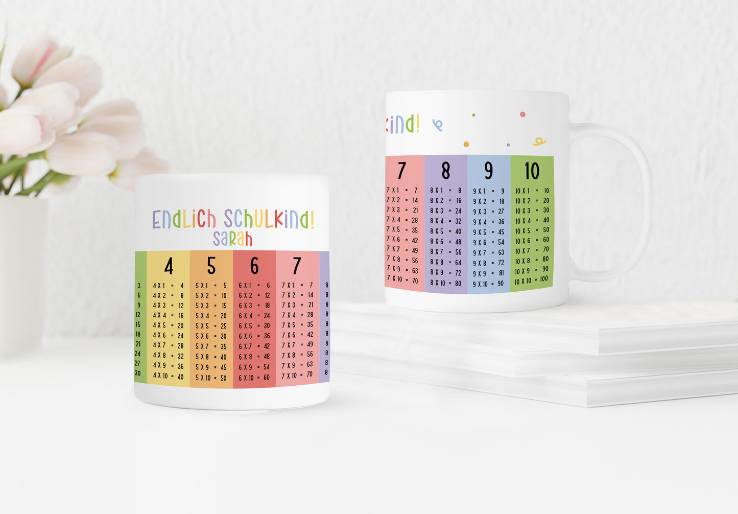 Keramik Tasse mit Namen | Endlich Schulkind - Einmaleins