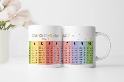 Keramik Tasse mit Namen | Endlich Schulkind - Einmaleins