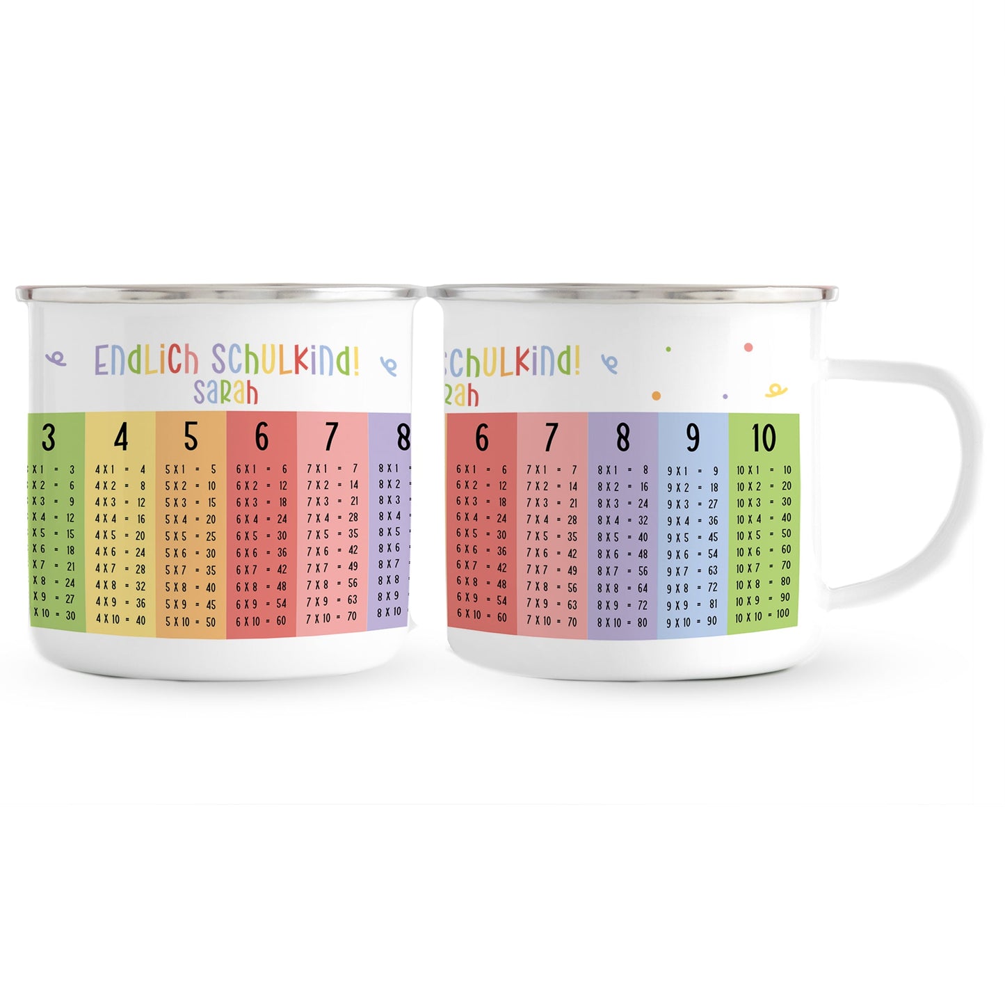 Emaille Tasse mit Namen | Endlich Schulkind - Einmaleins