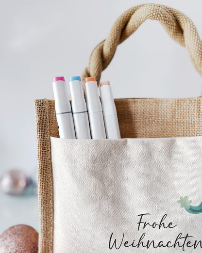 Jute Pocket Tasche mit Namen | Alpaka blau