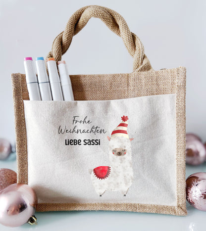 Jute Pocket Tasche mit Namen | Alpaka rot