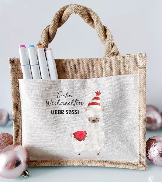 Jute Pocket Tasche mit Namen | Alpaka rot