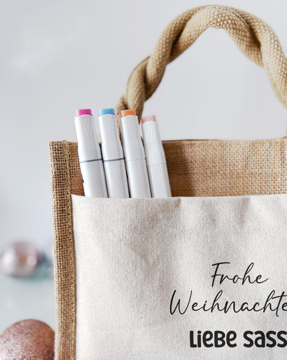 Jute Pocket Tasche mit Namen | Alpaka rot