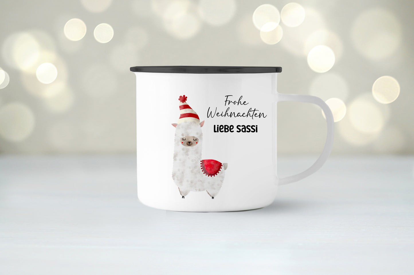 Emaille Tasse mit Name | Alpaka rot