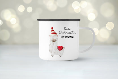 Emaille Tasse mit Name | Alpaka rot