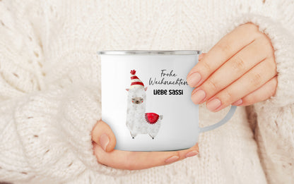 Emaille Tasse mit Name | Alpaka rot
