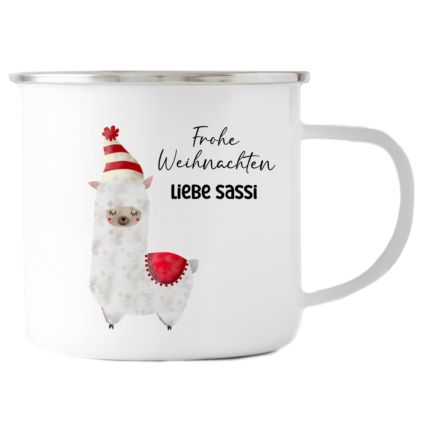 Emaille Tasse mit Name | Alpaka rot