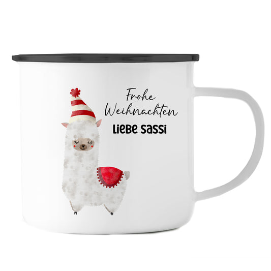 Emaille Tasse mit Name | Alpaka rot