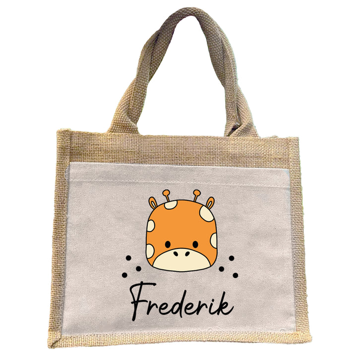 Personalisierte Jute Pocket Tasche | mit Wunschnamen | Tiere | Giraffe | persönliches Geschenk für Kinder | auch als Geschenktasche