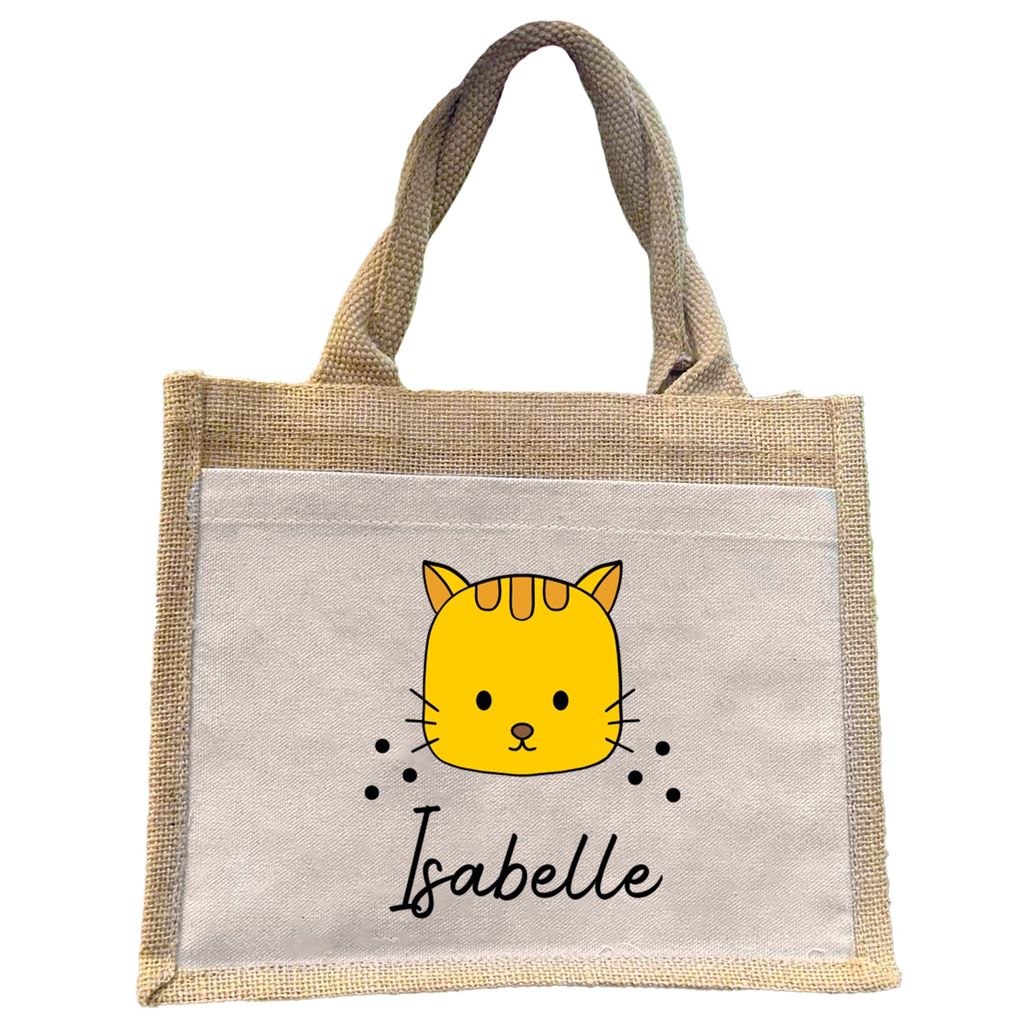 Jute Pocket Tasche mit Namen | Katze