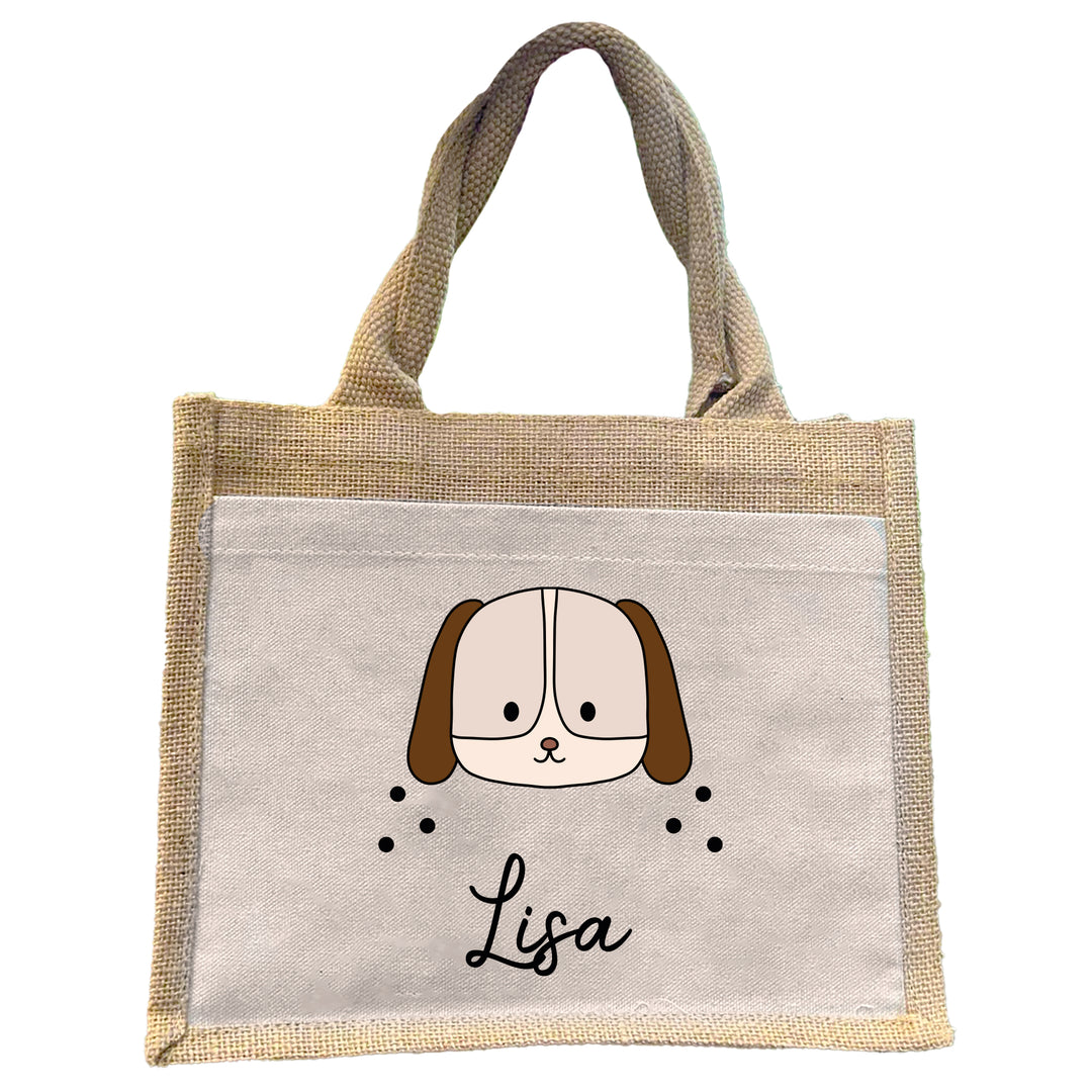 Personalisierte Jute Pocket Tasche | mit Wunschnamen | Tiere | Hund | persönliches Geschenk für Kinder | auch als Geschenktasche