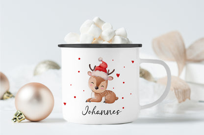 Emaille Tasse mit Name | Baby Rentier