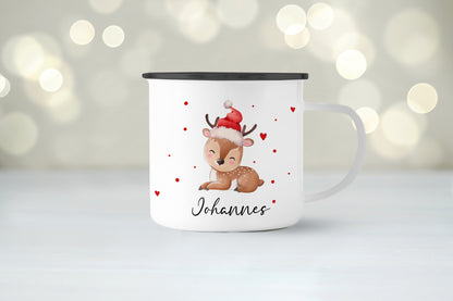 Emaille Tasse mit Name | Baby Rentier