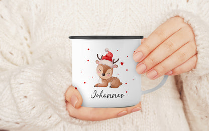 Emaille Tasse mit Name | Baby Rentier