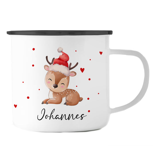 Emaille Tasse mit Name | Baby Rentier