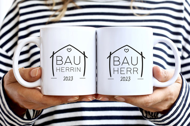 Personalisiertes Tassen Set | für den Hausbau mit Jahreszahl l Bauherr + Bauherrin 2 | Hingucker auf der Baustelle | Geschenk zum Richtfest