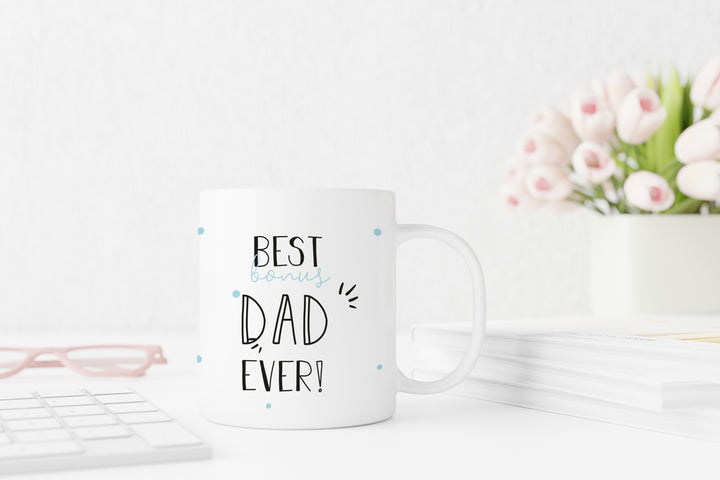 Best Bonus Dad Ever ! | schwarz | blau | weiße Kaffeetasse | für Schwiegervater oder Stiefvater