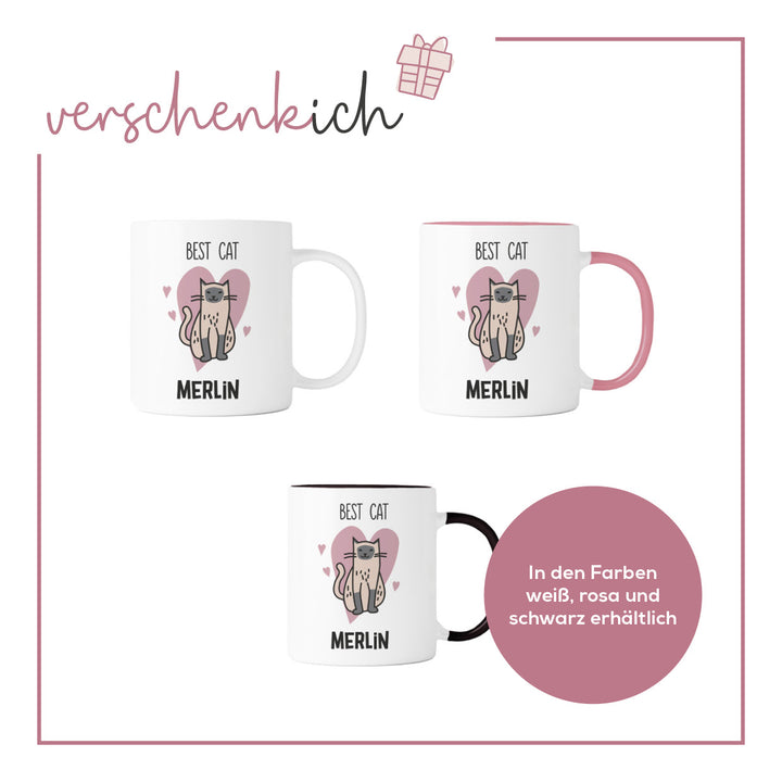 Katze | Best Cat | Kaffee Tasse personalisiert | Katzenname | individuell Fellfarbe + Tassenfarbe | Geschenk | Katzenliebhaber | Stubentiger