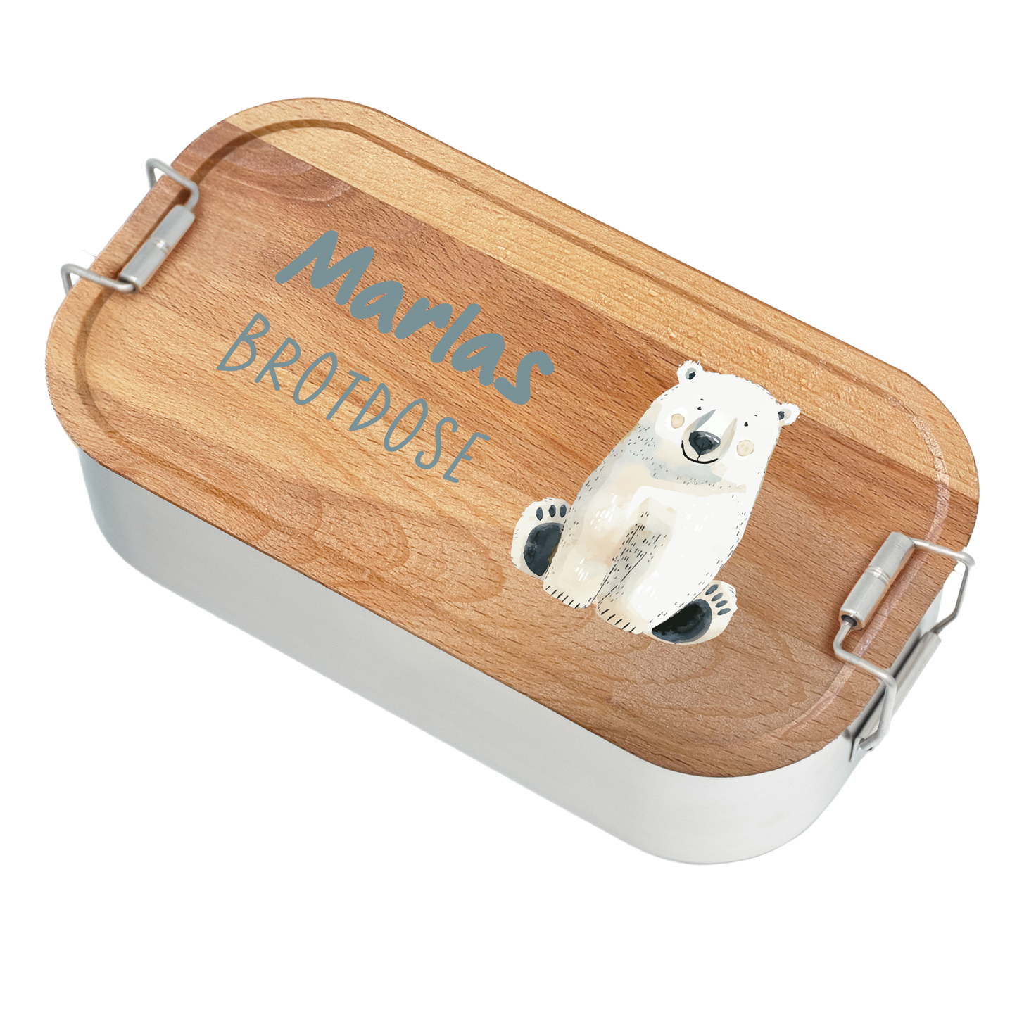 Brotdose | Edelstahl mit Bambus- oder Buchedeckel | 700 ml | Tierparty Eisbär