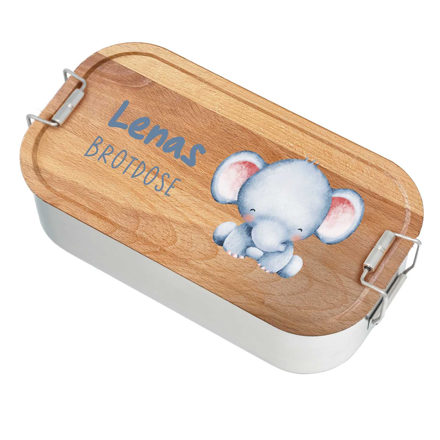 Brotdose | Edelstahl mit Bambus- oder Buchedeckel | 700 ml | Tierkinder Elefant