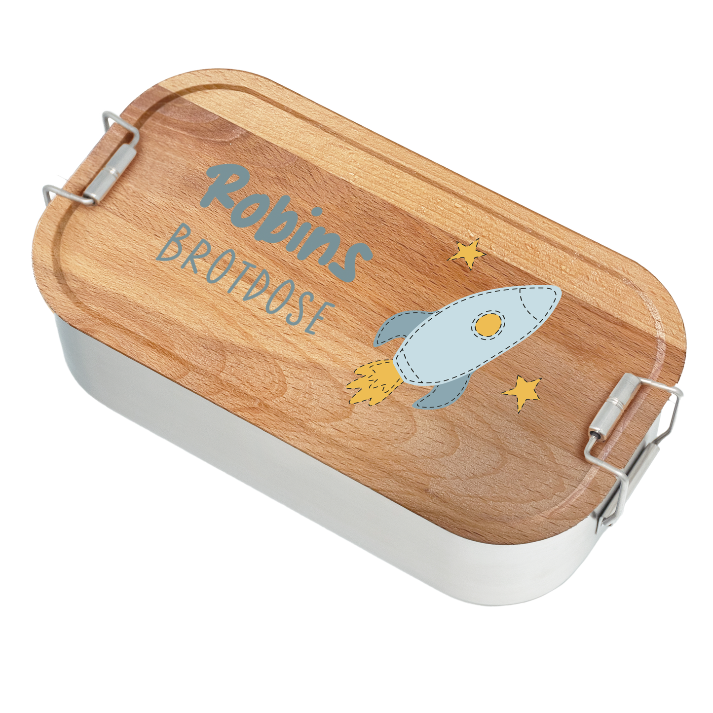 Brotdose | Edelstahl mit Bambus- oder Buchedeckel | 700 ml | Rakete