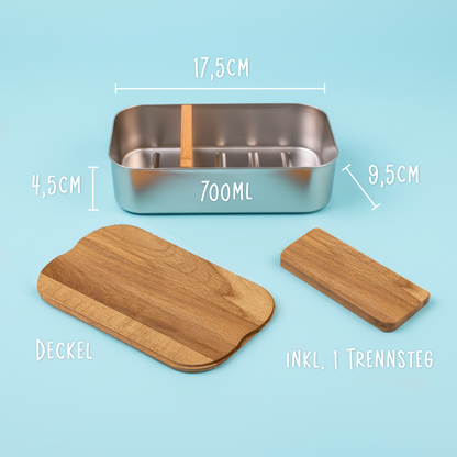 Brotdose | Edelstahl mit Bambus- oder Buchedeckel | 700 ml | Tierkinder Fuchs