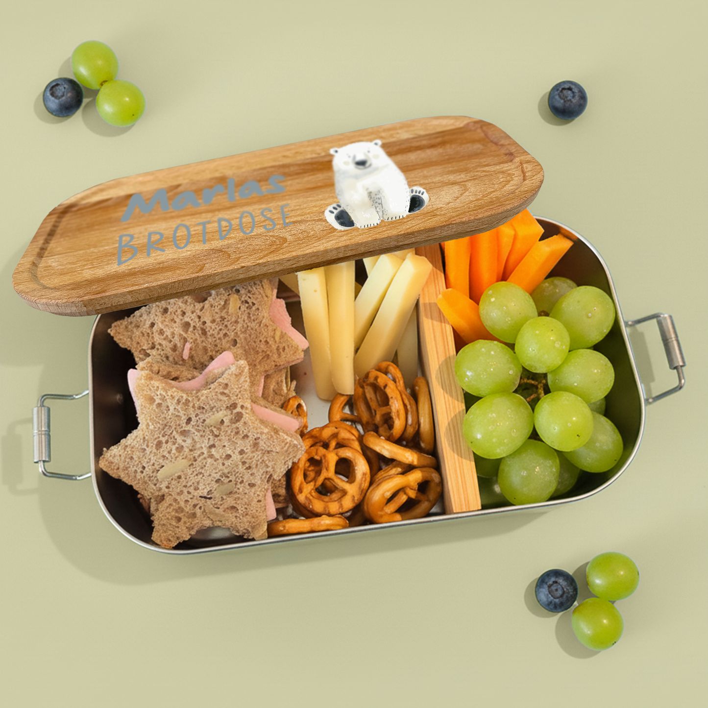 Brotdose | Edelstahl mit Bambus- oder Buchedeckel | 700 ml | Tierparty Eisbär