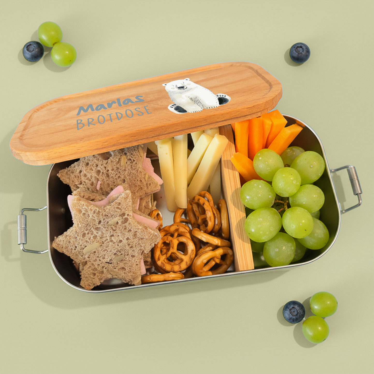 Brotdose | Edelstahl mit Bambusdeckel | 700 ml | Tierparty Eisbär