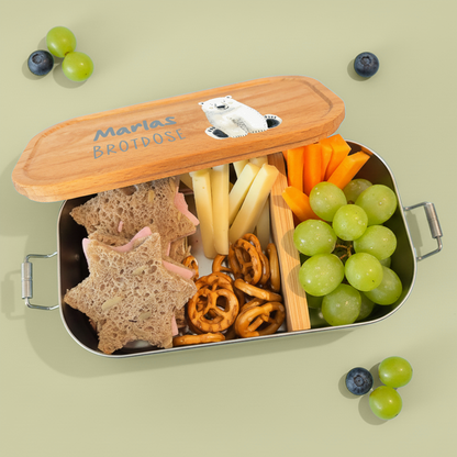 Brotdose | Edelstahl mit Bambusdeckel | 700 ml | Tierparty Eisbär