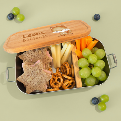 Brotdose | Edelstahl mit Bambusdeckel | 700 ml | Tierkinder Fuchs