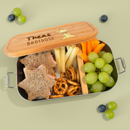 Brotdose | Edelstahl mit Bambusdeckel | 700 ml | Tierkinder Giraffe