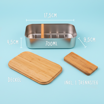 Brotdose | Edelstahl mit Bambusdeckel | 700 ml | Tierkinder Fuchs