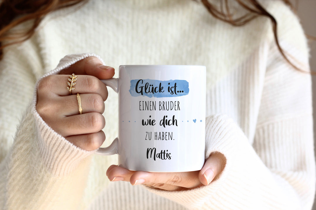 Glück ist einen Bruder wie dich zu haben | Tasse mit Wunschnamen personalisiert