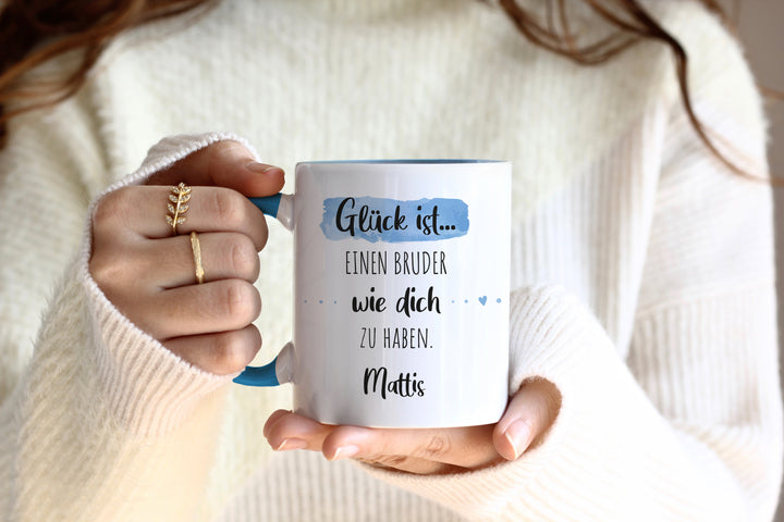 Glück ist einen Bruder wie dich zu haben | Tasse mit Wunschnamen personalisiert