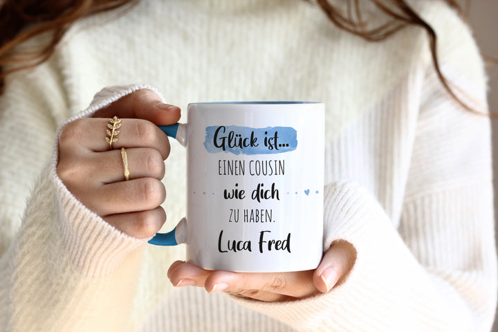 Glück ist einen Cousin wie dich zu haben | Tasse mit Wunschnamen personalisiert