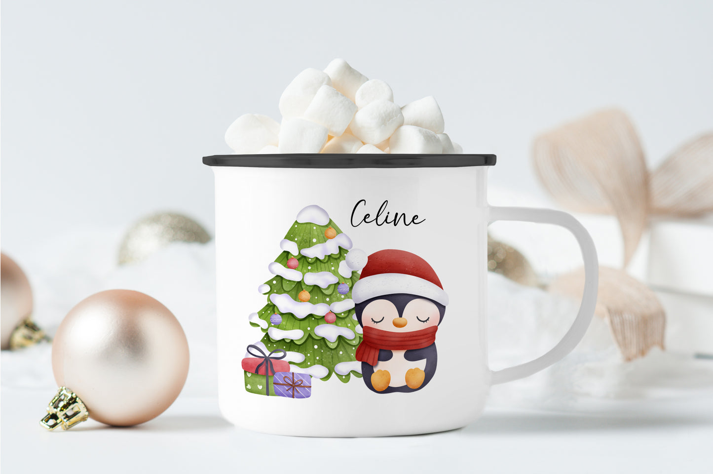 Emaille Tasse mit Name | Cute Pinguin