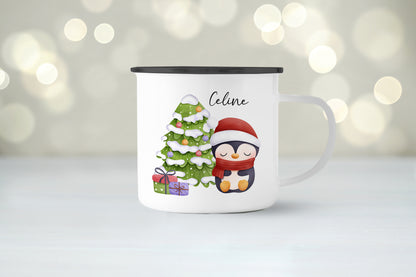 Emaille Tasse mit Name | Cute Pinguin
