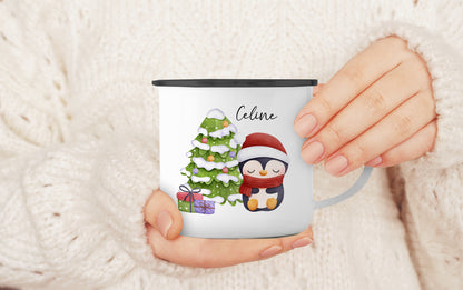 Emaille Tasse mit Name | Cute Pinguin