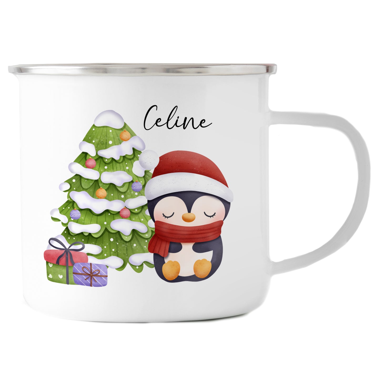 Emaille Tasse mit Name | Cute Pinguin
