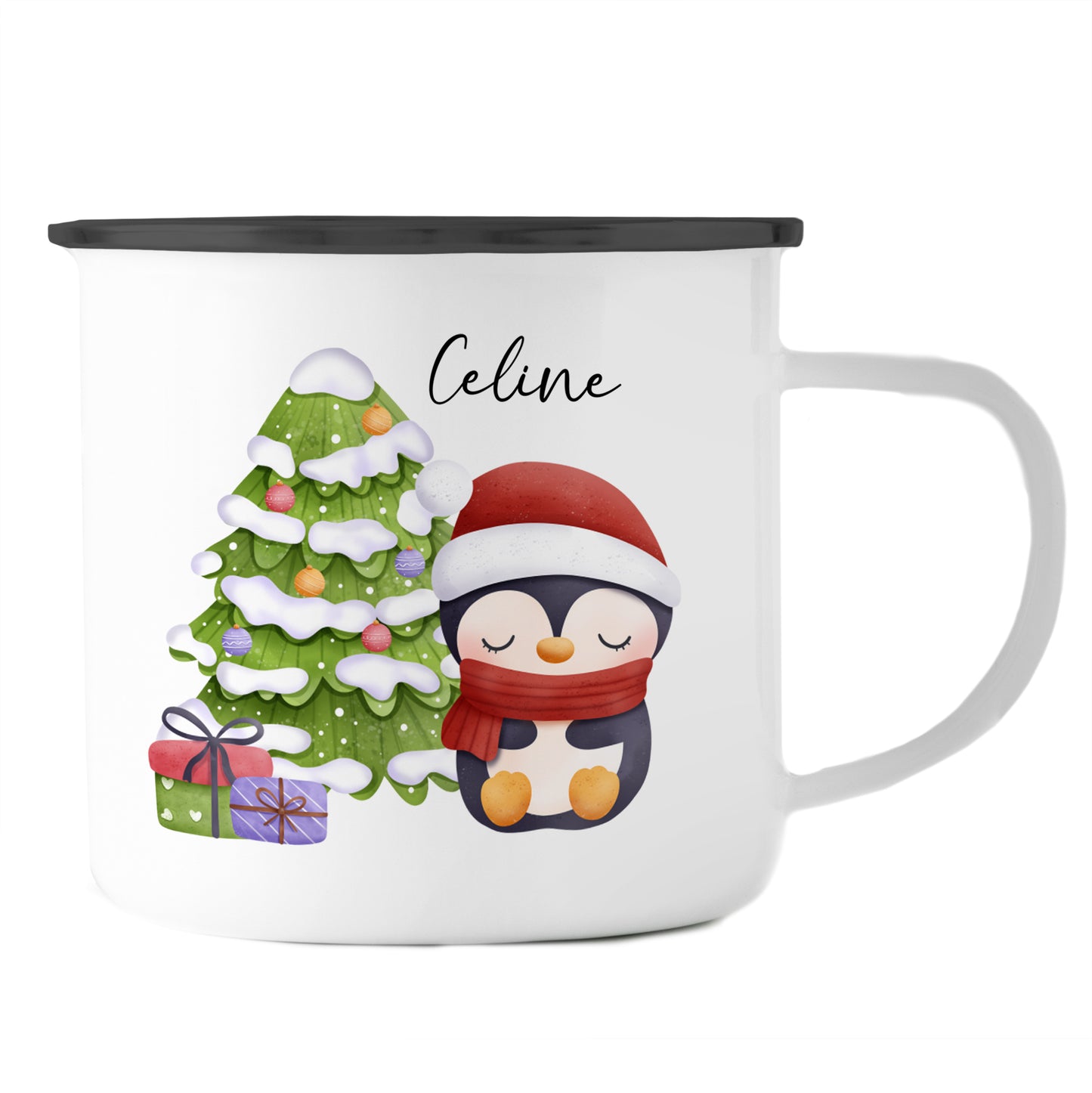 Emaille Tasse mit Name | Cute Pinguin