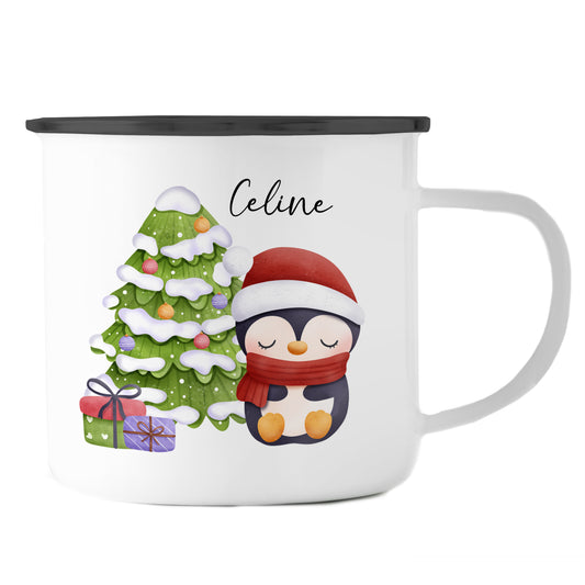 Emaille Tasse mit Name | Cute Pinguin