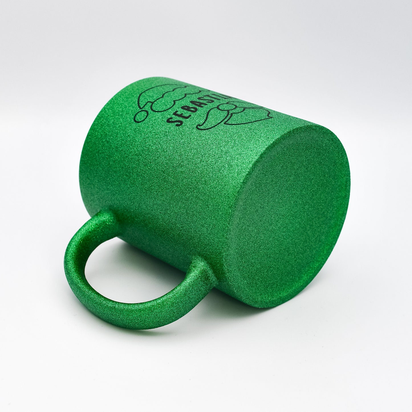 Keramik Tasse in Glitzer + Grün mit Name | Weihnachtsmann