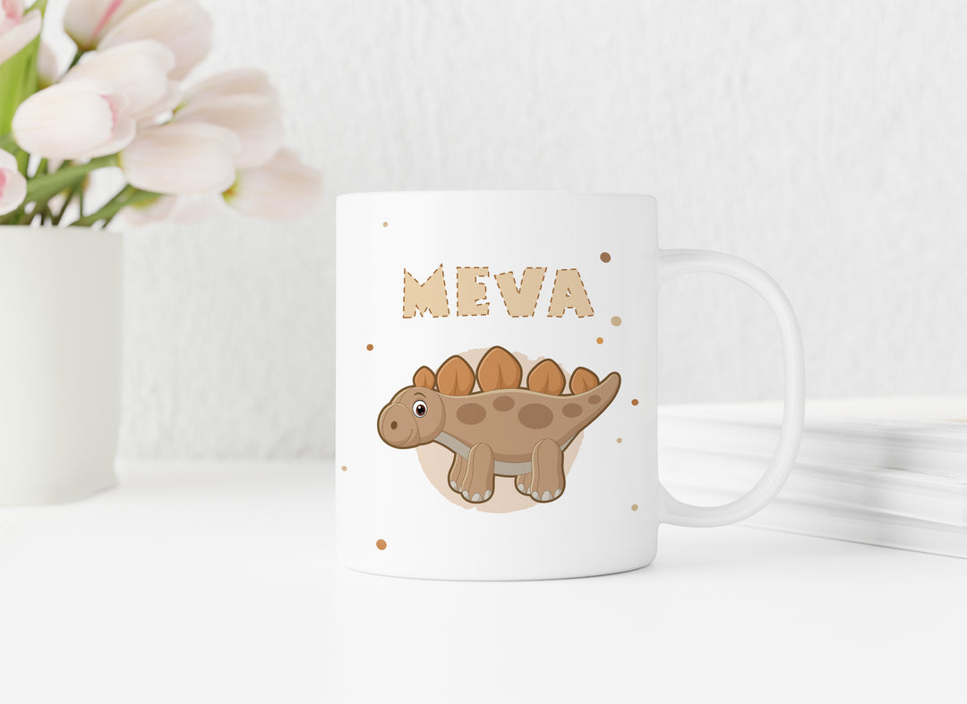 Personalisierte Tasse | mit Wunschnamen | Dino 3 | Stegosaurus | orange | weiße Tasse | besonderes Geschenk für Geburtstag