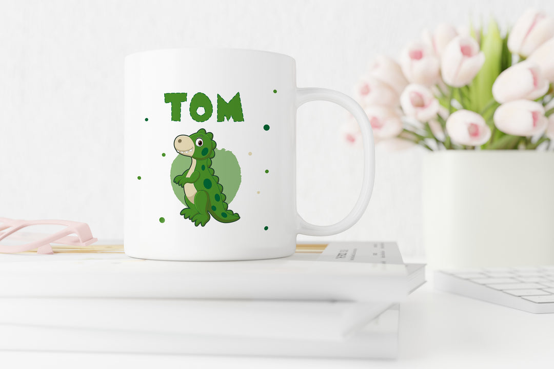 Personalisierte Tasse | mit Wunschnamen | Dino 6 | Rex | grün | weiße Tasse | besonderes Geschenk zum Geburtstag für Kinder