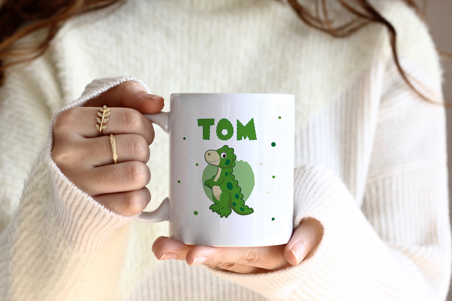 Personalisierte Tasse | mit Wunschnamen | Dino 6 | Rex | grün | weiße Tasse | besonderes Geschenk zum Geburtstag für Kinder