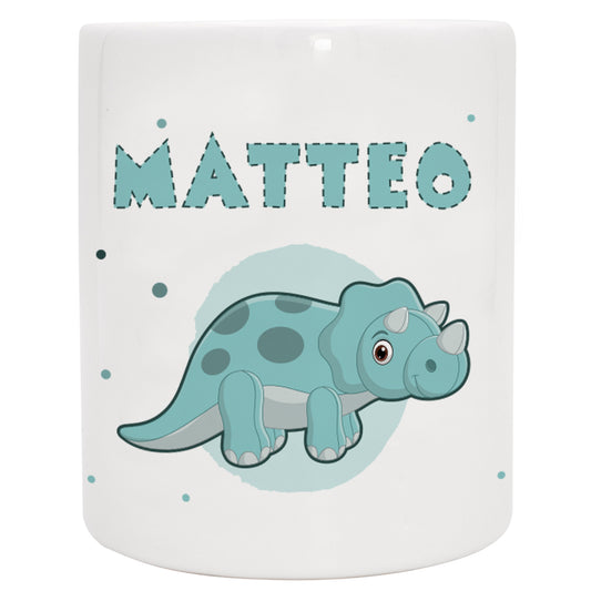 Keramik Spardose mit Name | Dino 1 Triceratops