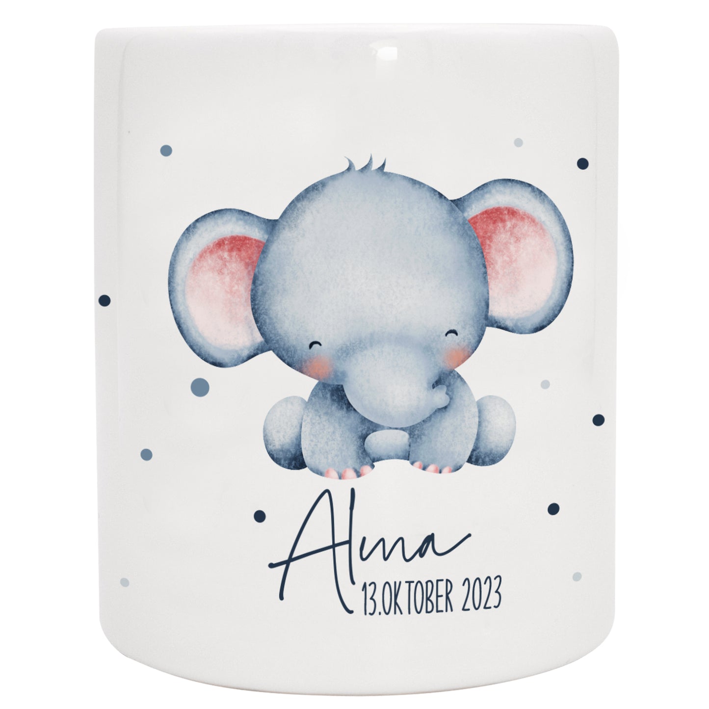 Keramik Spardose mit Name + Datum | Tierkinder - Elefant